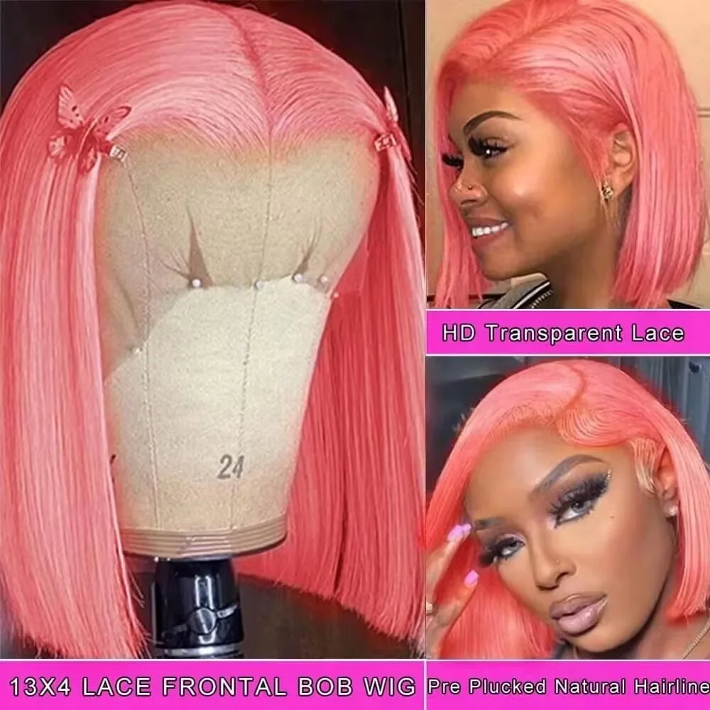 Pre Parted 13X4 Lace Front Bob Wig - 10-Zoll-Bob-Perücke in Pink, aus Echthaar, 180